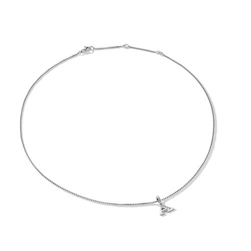 Pavé Initial Pendant Necklace in Sterling Silver with Diamonds - Image 4