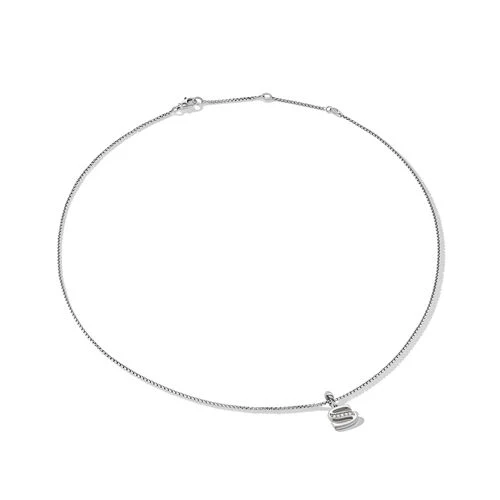 Pavé Initial Pendant Necklace in Sterling Silver with Diamonds - Image 4
