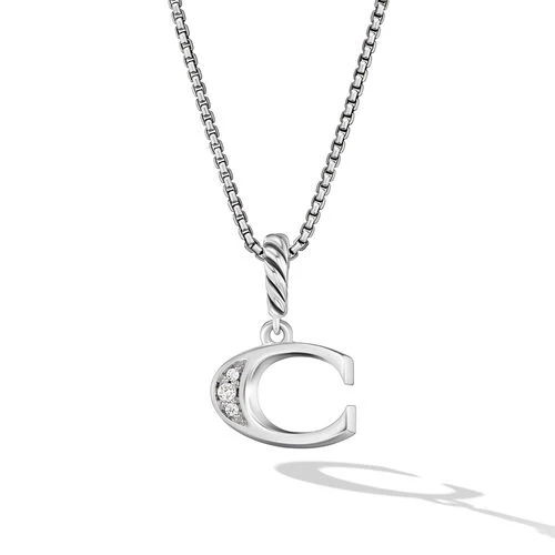 Pavé Initial Pendant Necklace in Sterling Silver with Diamonds