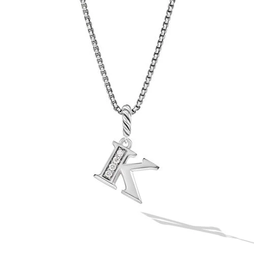 Pavé Initial Pendant Necklace in Sterling Silver with Diamonds