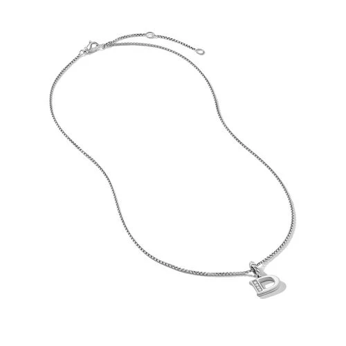 Pavé Initial Pendant Necklace in Sterling Silver with Diamonds - Image 2
