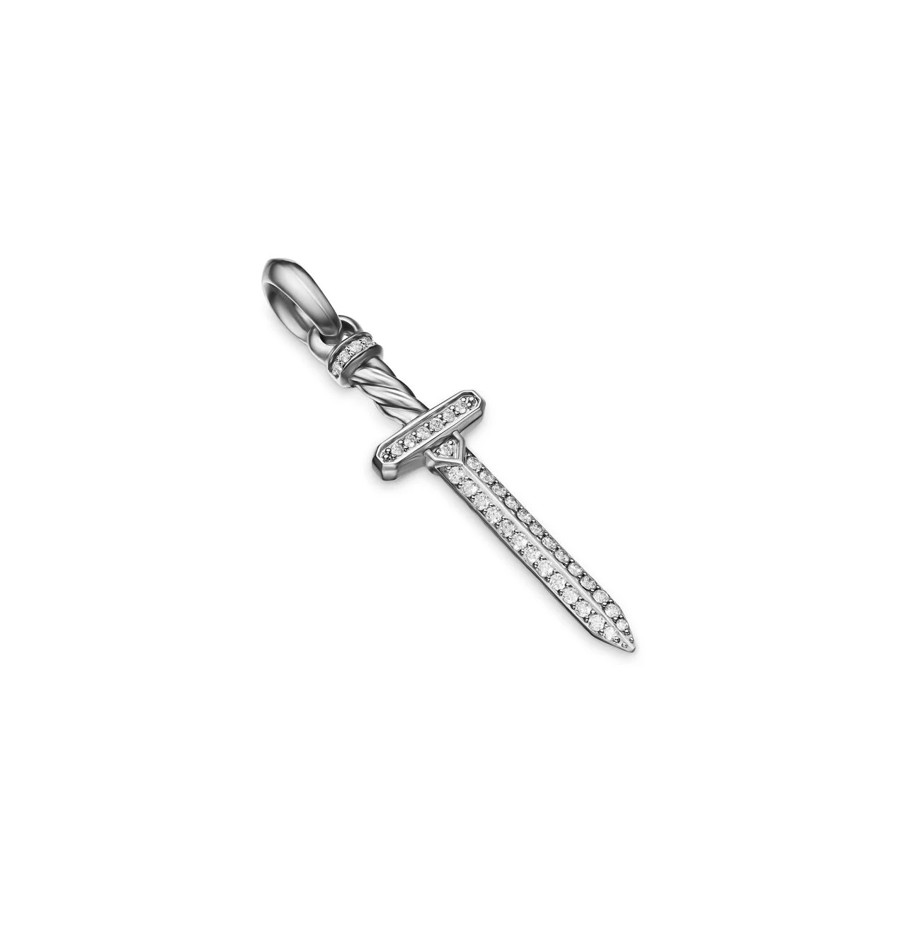 Pavé Sword Amulet in Sterling Silver with Diamonds, 41.3mm