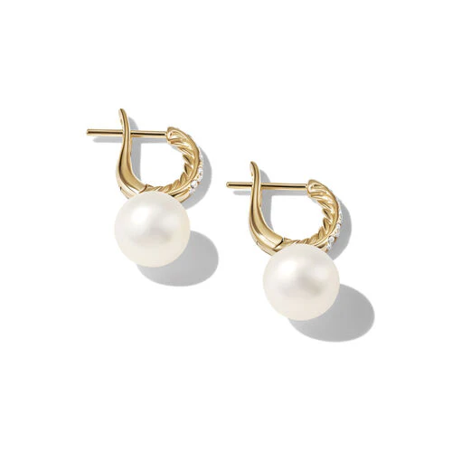 Pearl and Pavé Drop Earrings in 18K Yellow Gold with Diamonds - Image 2