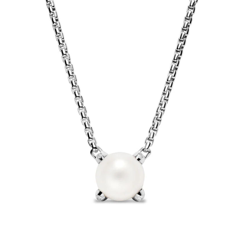 Pearl Classics Necklace in Sterling Silver with Diamonds, 6.5mm
