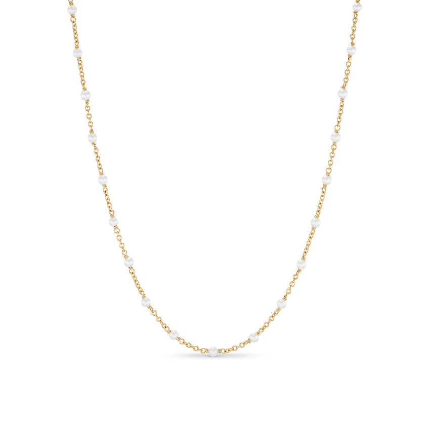 Pearl Classics Station Necklace in 18K Yellow Gold, 3.5mm, 17"