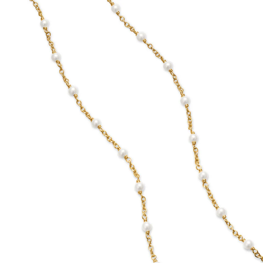 Pearl Classics Station Necklace in 18K Yellow Gold, 3.5mm, 17" - Image 2