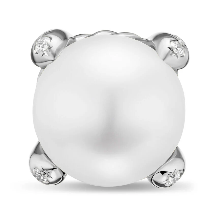 Pearl Classics Stud Earrings in Sterling Silver and Diamonds, 6.6mm - Image 3