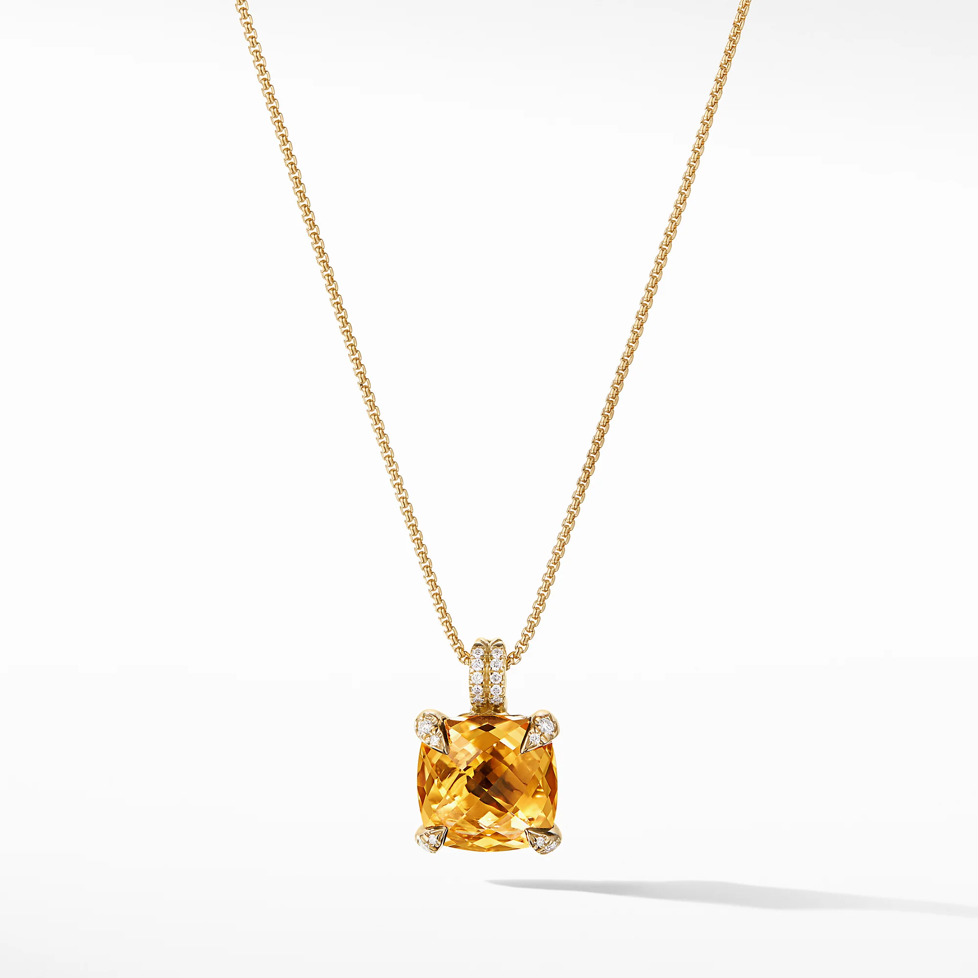 Pendant Necklace with Citrine and Diamonds in 18K Gold, 18" Length