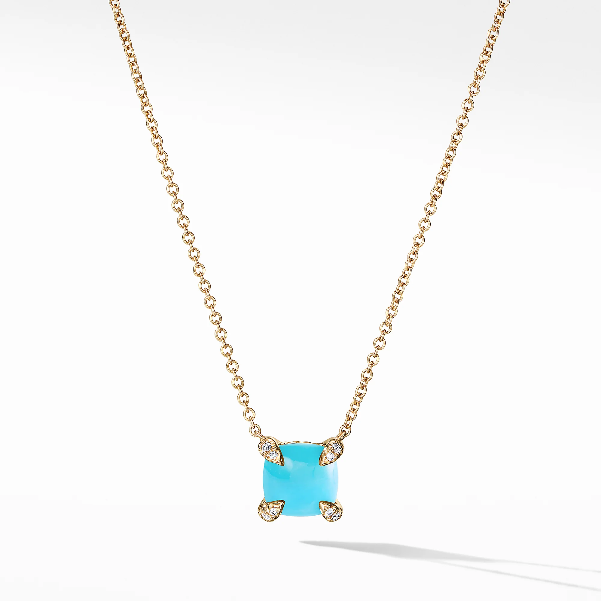 Pendant Necklace with Turquoise and Diamonds in 18K Gold, 18" Length