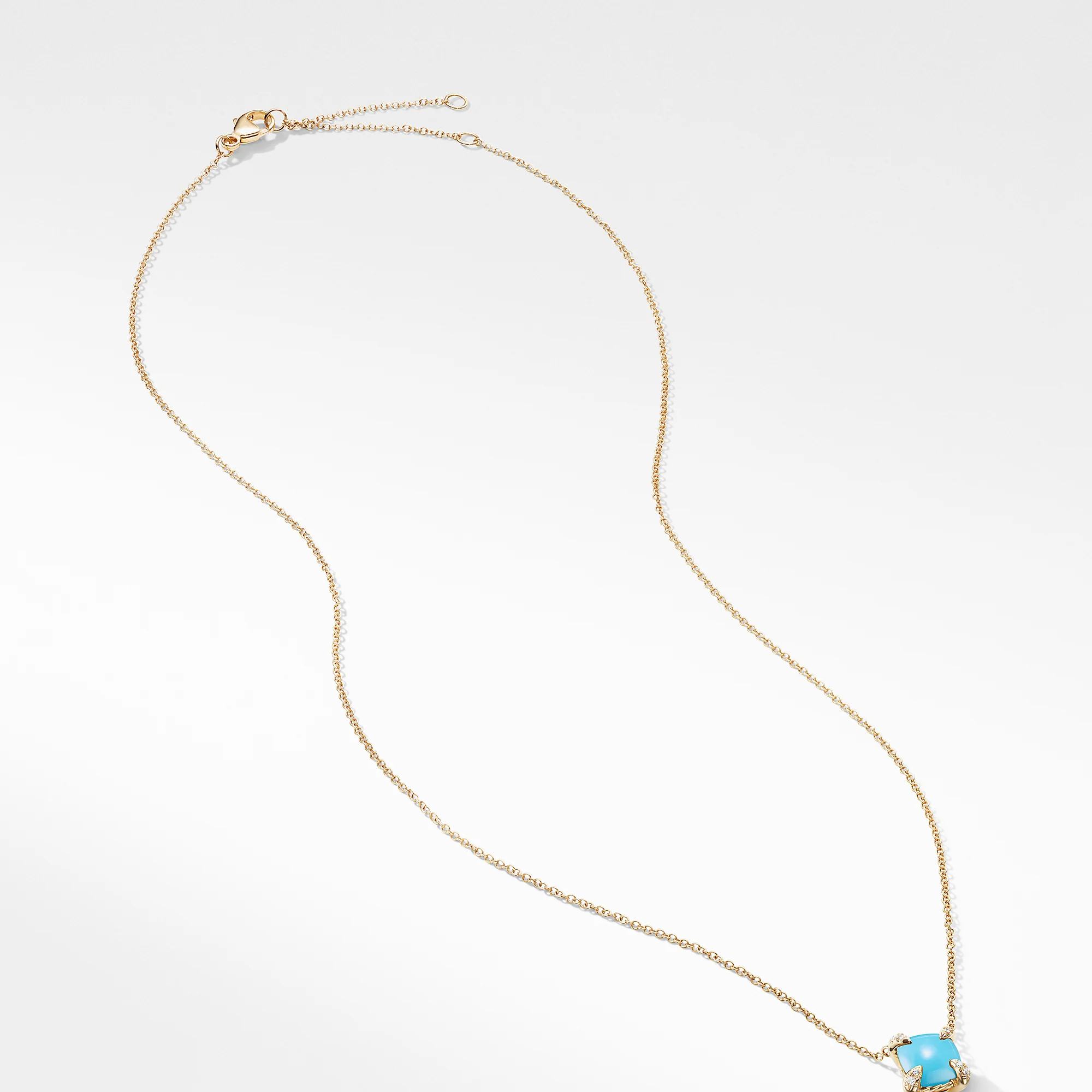 Pendant Necklace with Turquoise and Diamonds in 18K Gold, 18" Length - Image 2