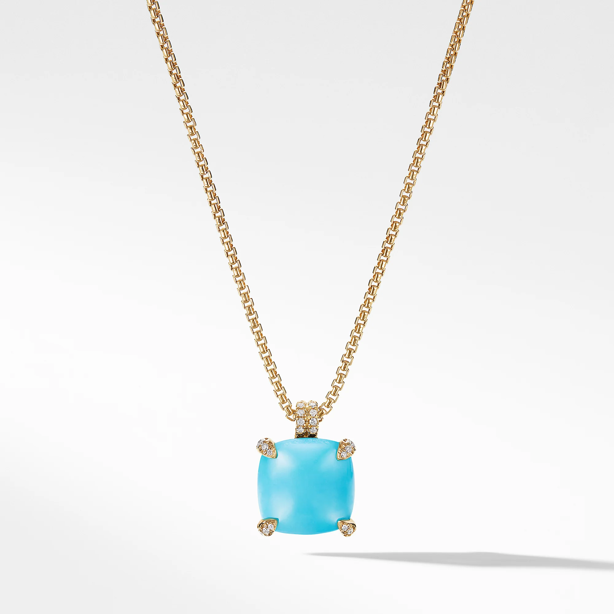 Pendant Necklace with Turquoise and Diamonds in 18K Gold, 18" Length