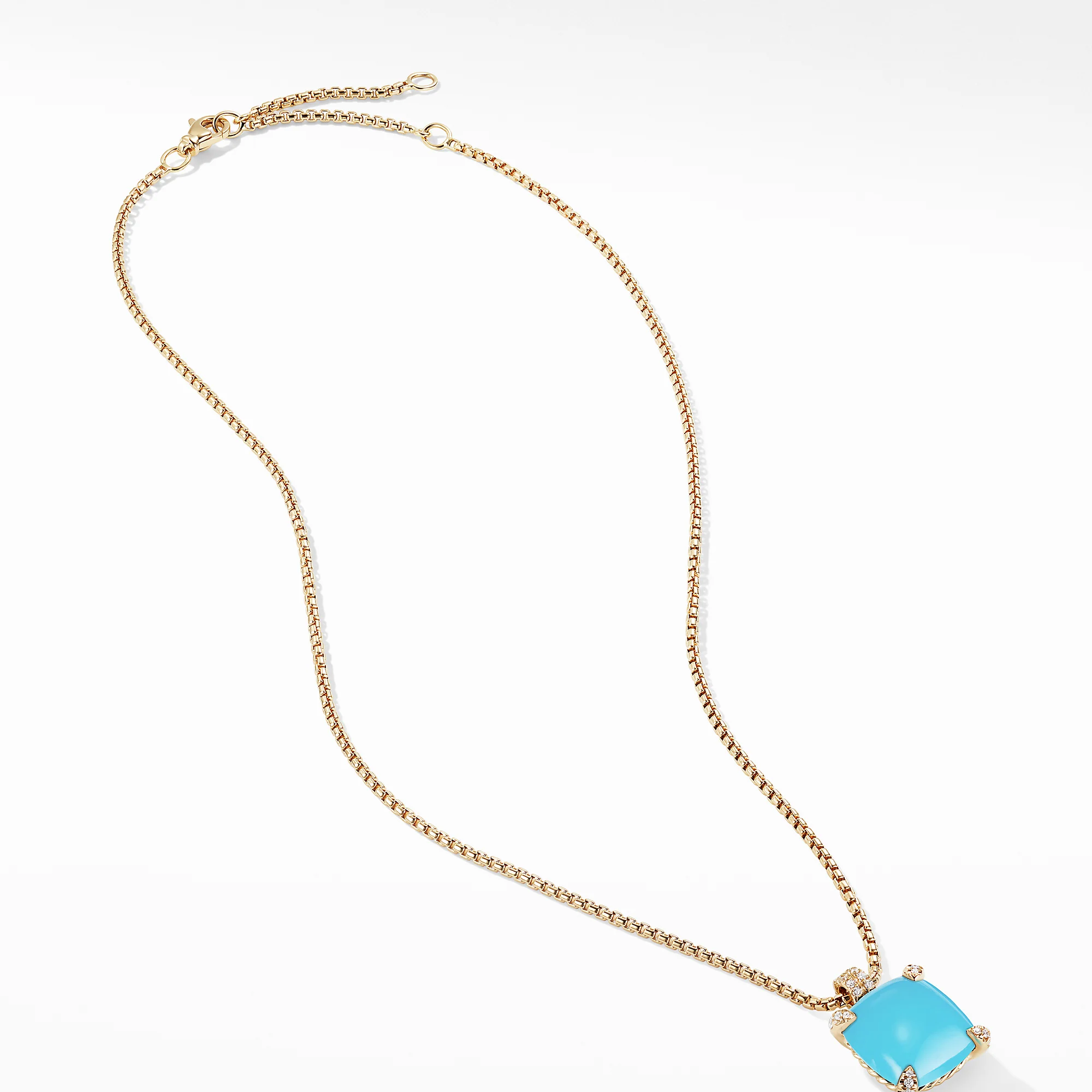 Pendant Necklace with Turquoise and Diamonds in 18K Gold, 18" Length - Image 2