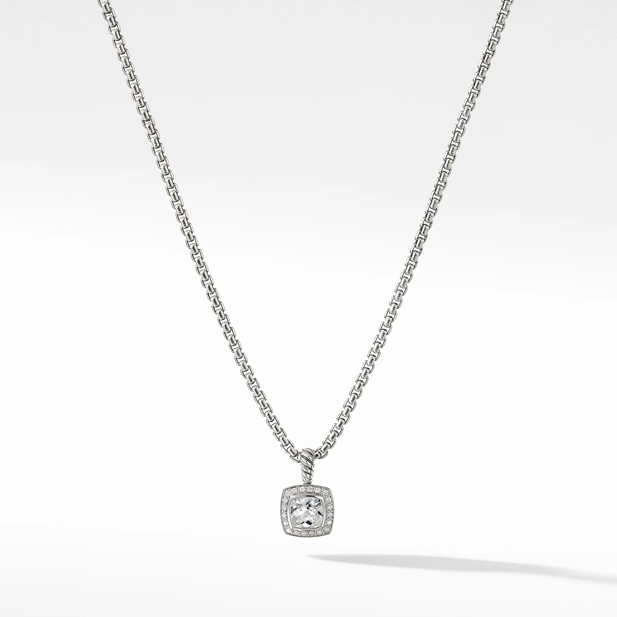 Pendant Necklace with White Topaz and Diamonds, 17" Length