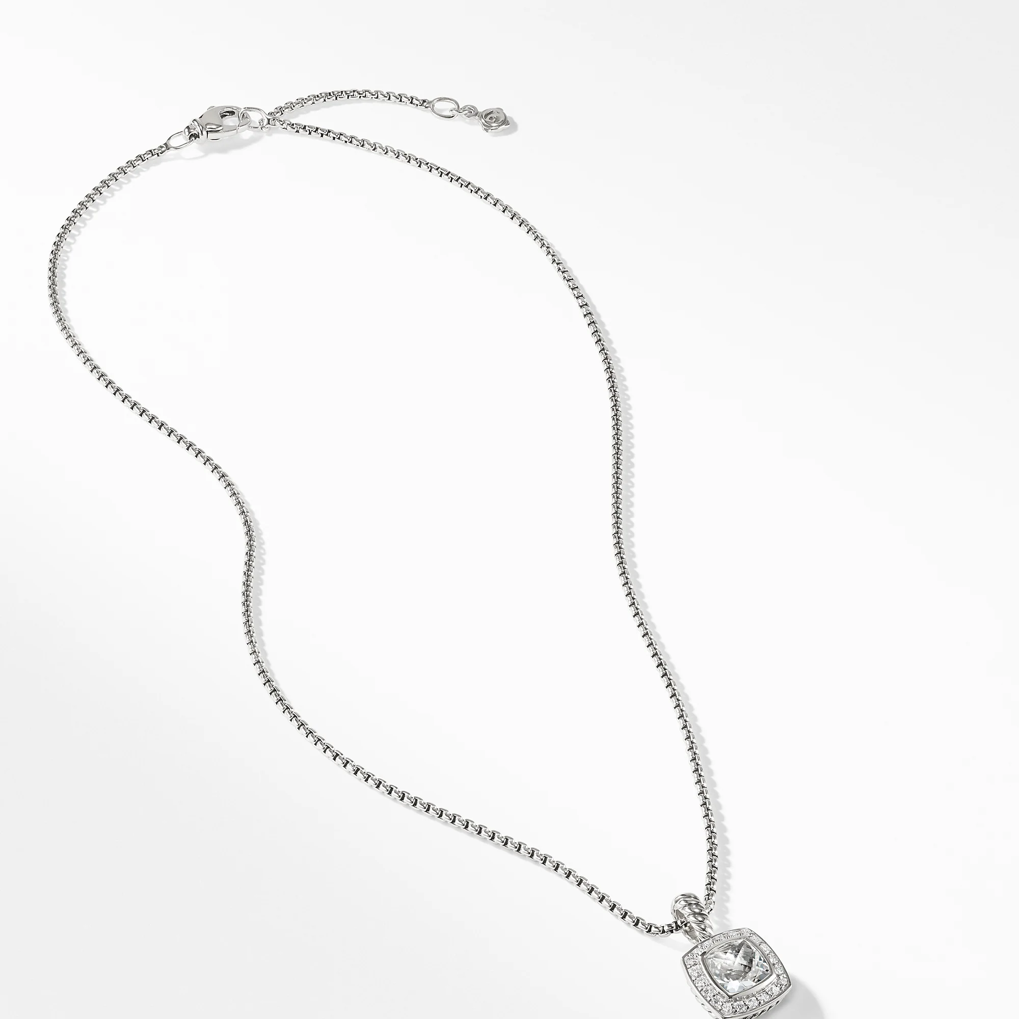 Pendant Necklace with White Topaz and Diamonds, 17" Length - Image 2