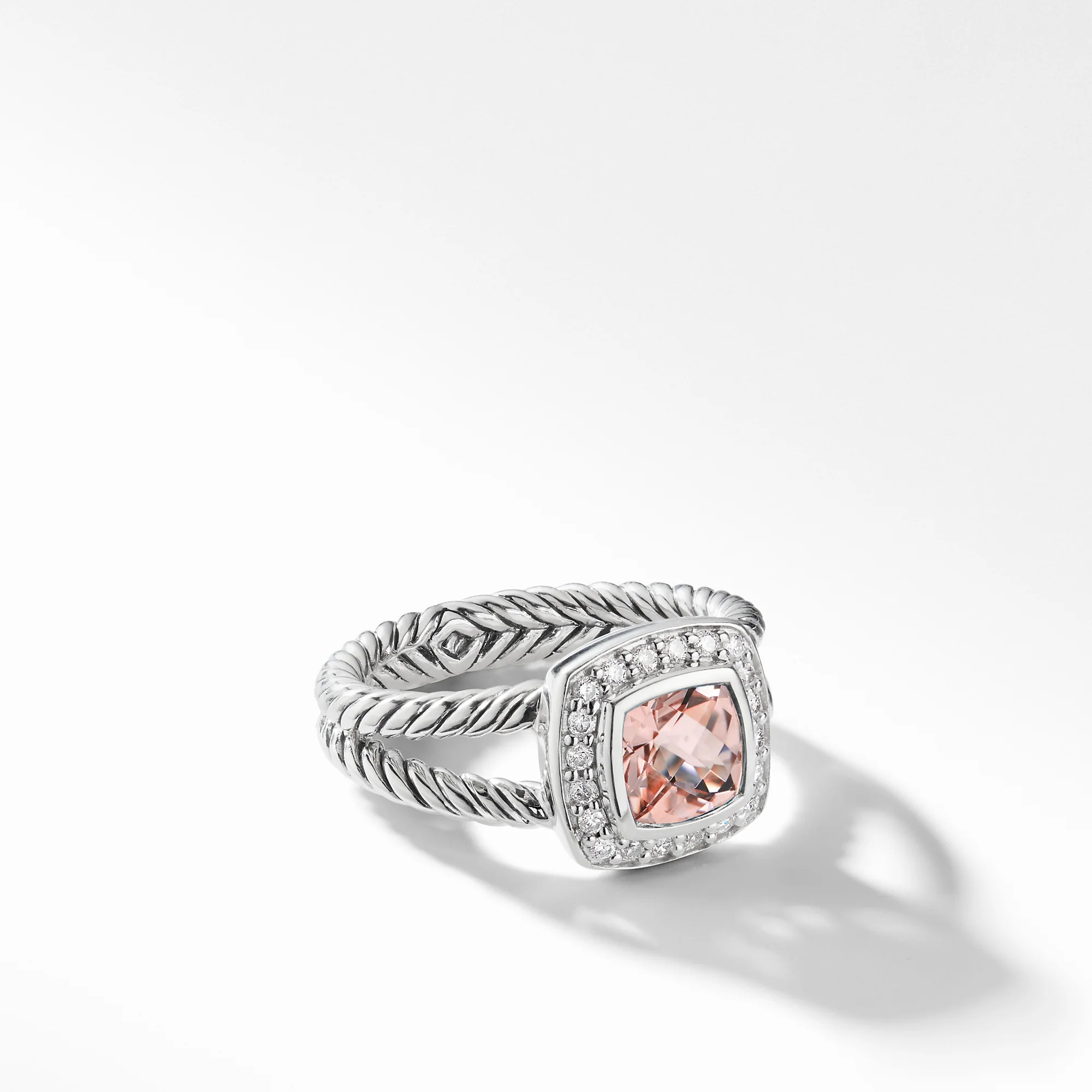 Petite AlbionĀ® Ring with Morganite and Diamonds, Size 5.5