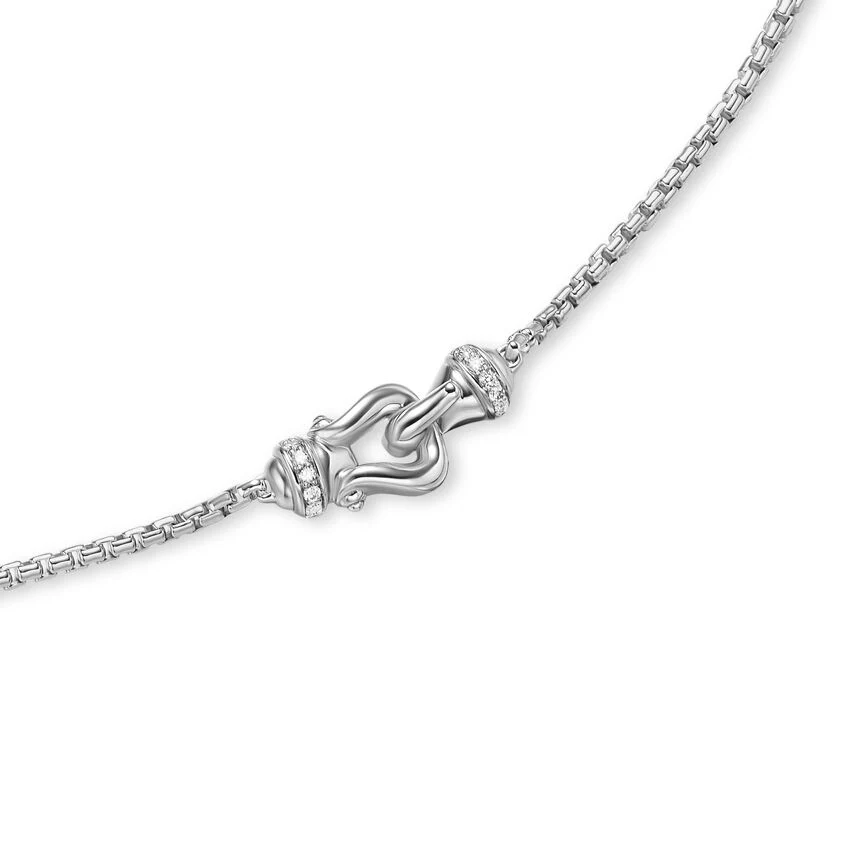 Petite Buckle Necklace in Sterling Silver with Diamonds, 16.2mm - Image 3