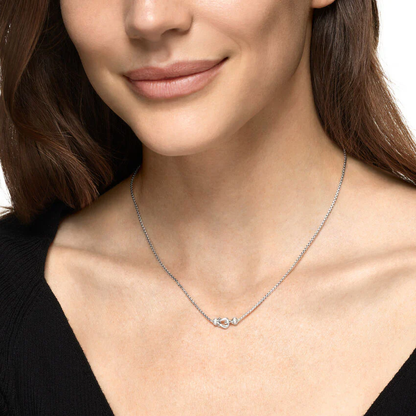 Petite Buckle Necklace in Sterling Silver with Diamonds, 16.2mm - Image 4