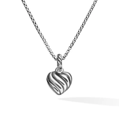 Petite Cable Heart Pendant Necklace in Sterling Silver with 14K Yellow Gold and Diamonds - Image 3