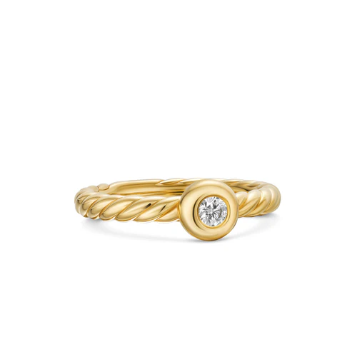 Petite Cable Ring in 18K Yellow Gold with Center Diamond, 2.8mm, Size 6