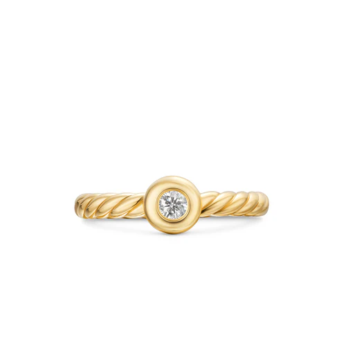 Petite Cable Ring in 18K Yellow Gold with Center Diamond, 2.8mm, Size 6 - Image 2