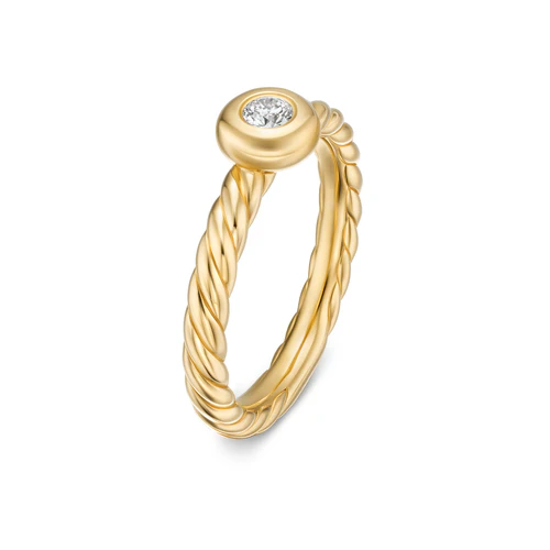 Petite Cable Ring in 18K Yellow Gold with Center Diamond, 2.8mm, Size 6 - Image 4