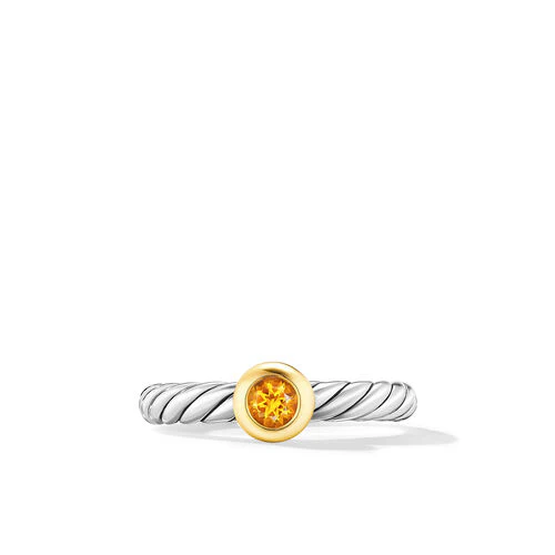 Petite Cable Ring in Sterling Silver with 14K Yellow Gold and Citrine, 2.8mm - Image 3