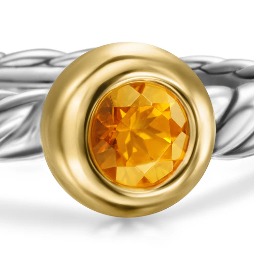 Petite Cable Ring in Sterling Silver with 14K Yellow Gold and Citrine, 2.8mm - Image 4