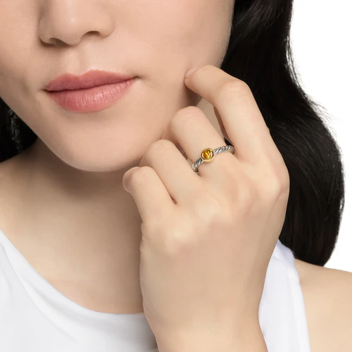Petite Cable Ring in Sterling Silver with 14K Yellow Gold and Citrine, 2.8mm - Image 6