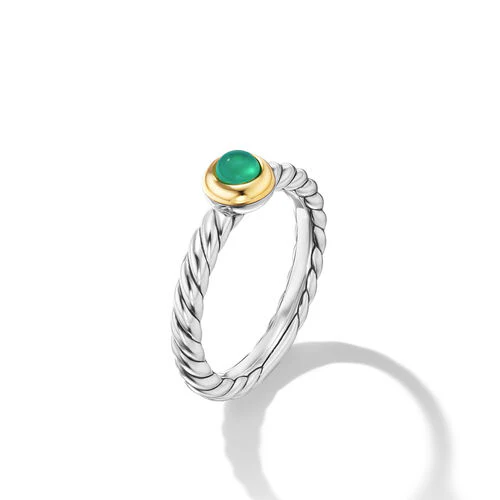 Petite Cable Ring in Sterling Silver with 14K Yellow Gold and Green Onyx, 2.8mm - Image 2