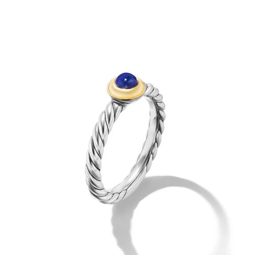 Petite Cable Ring in Sterling Silver with 14K Yellow Gold and Lapis, 2.8mm - Image 2