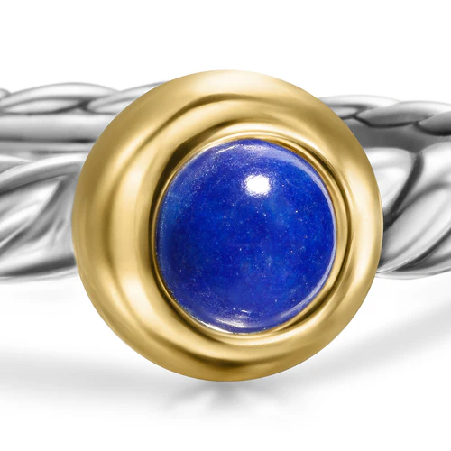 Petite Cable Ring in Sterling Silver with 14K Yellow Gold and Lapis, 2.8mm - Image 4