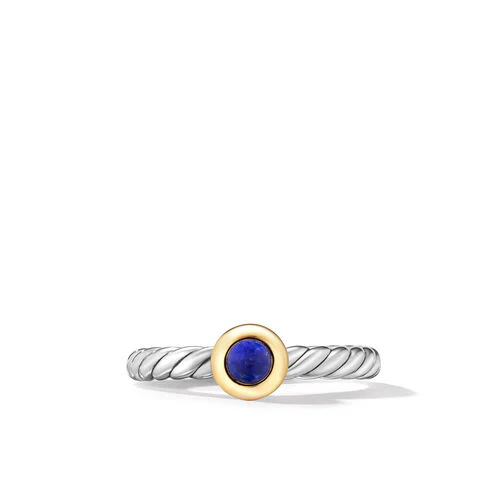 Petite Cable Ring in Sterling Silver with 14K Yellow Gold and Lapis Lazuli, 2.8mm - Image 3