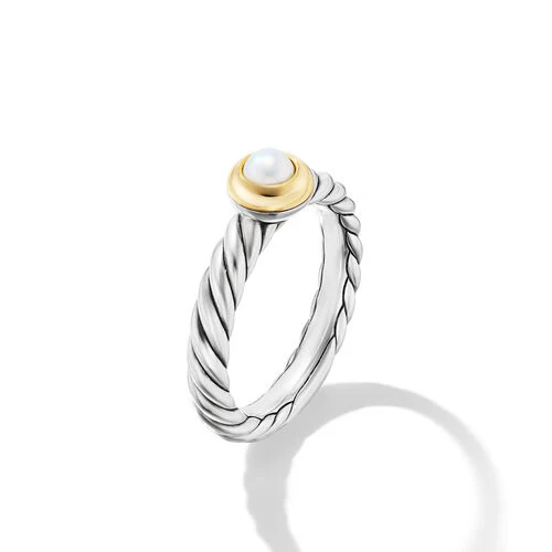 Petite Cable Ring in Sterling Silver with 14K Yellow Gold and Pearl, 2.8mm - Image 2