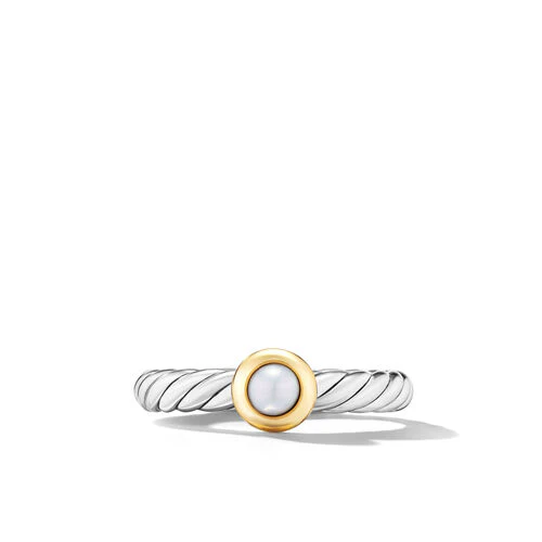 Petite Cable Ring in Sterling Silver with 14K Yellow Gold and Pearl, 2.8mm - Image 3