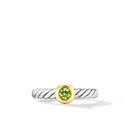Petite Cable Ring in Sterling Silver with 14K Yellow Gold and Peridot, 2.8mm - Image 3