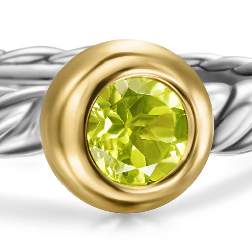 Petite Cable Ring in Sterling Silver with 14K Yellow Gold and Peridot, 2.8mm - Image 4