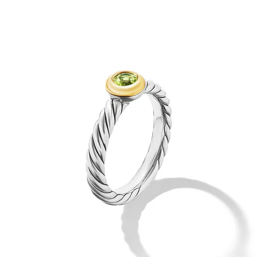 Petite Cable Ring in Sterling Silver with 14K Yellow Gold and Peridot, 2.8mm - Image 2