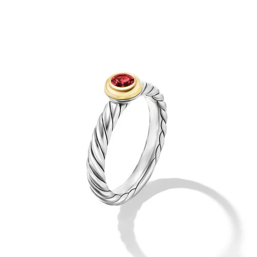 Petite Cable Ring in Sterling Silver with 14K Yellow Gold and Rhodolite Garnet, 2.8mm - Image 2