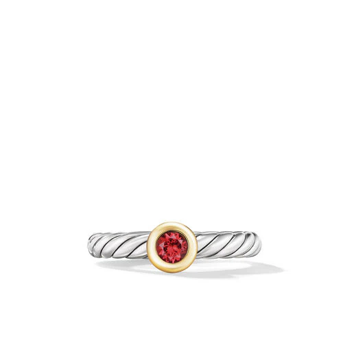 Petite Cable Ring in Sterling Silver with 14K Yellow Gold and Rhodolite Garnet, 2.8mm - Image 3