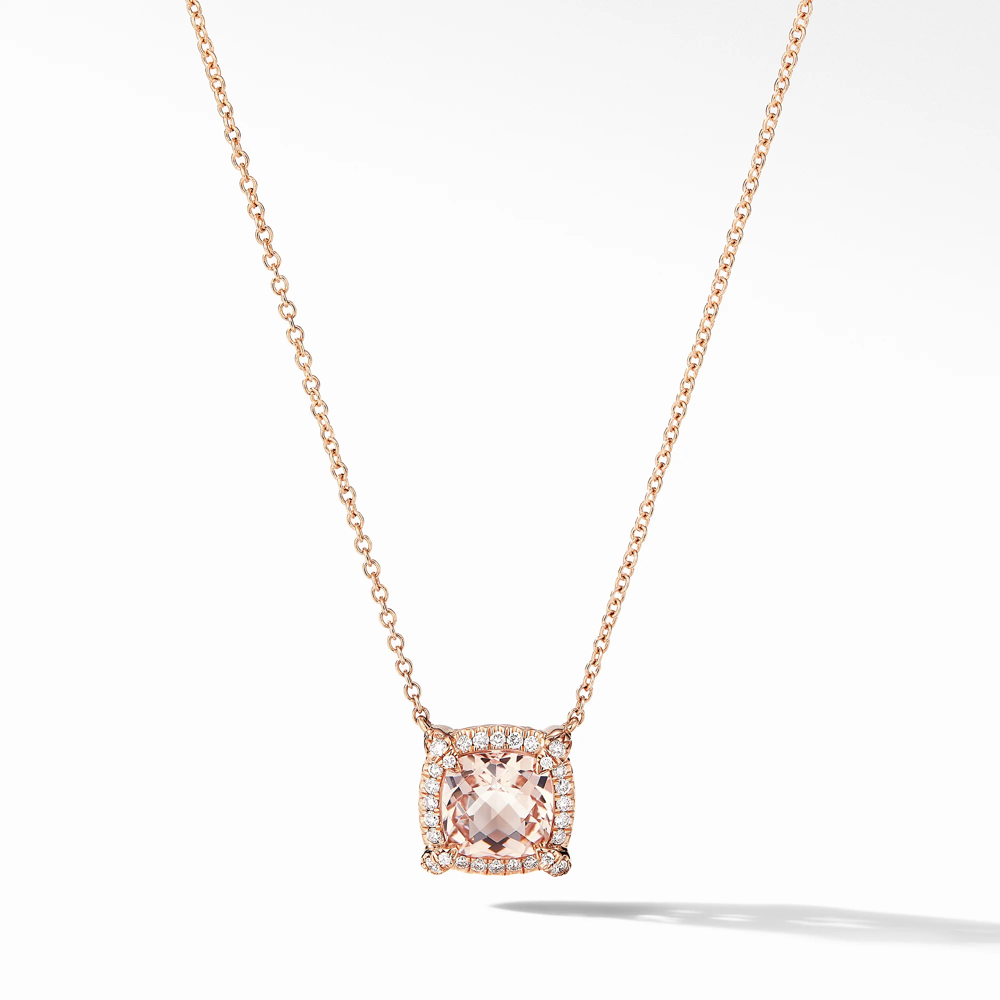 Petite Châtelaine® Pavé Bezel Pendant Necklace in 18K Rose Gold with Morganite