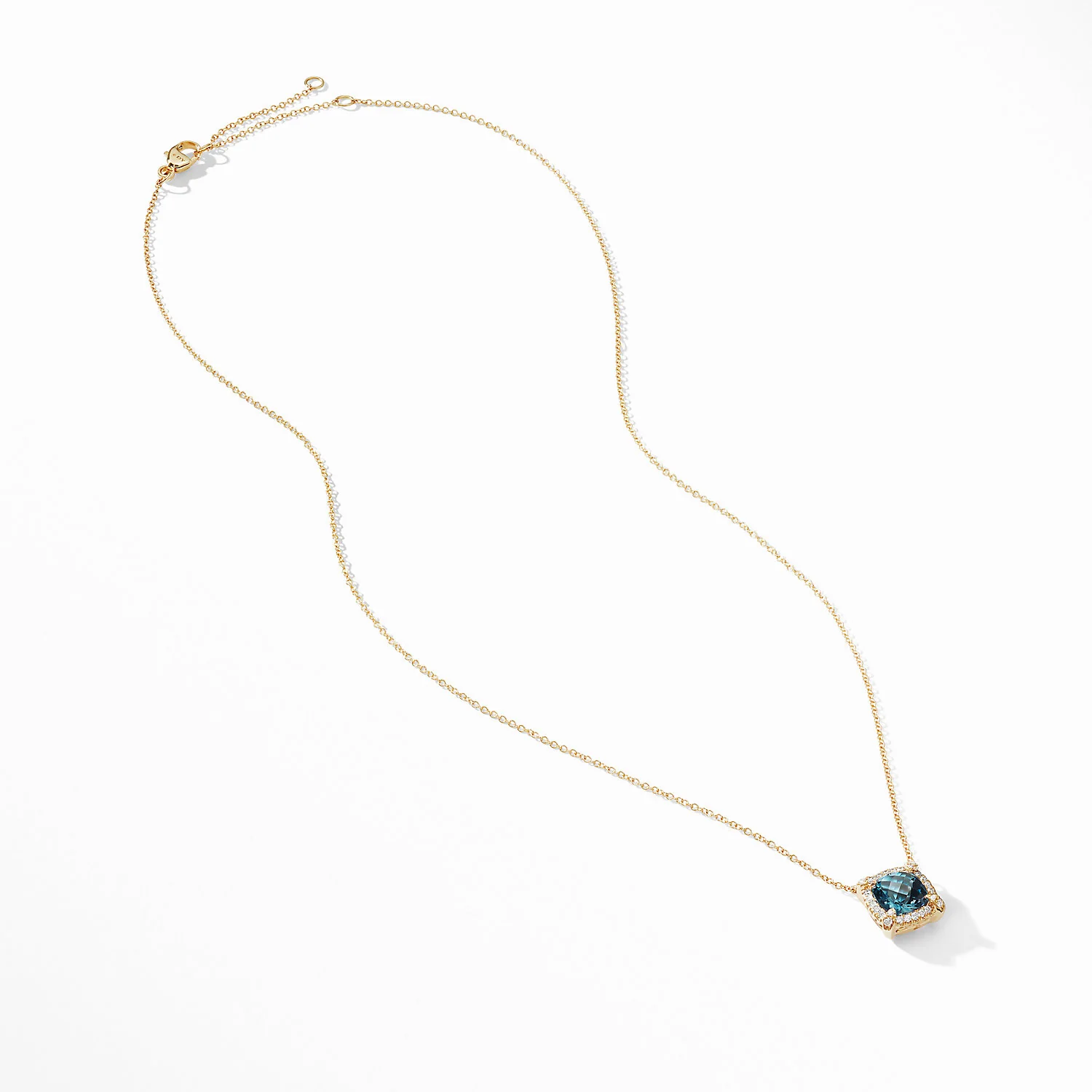 Petite Châtelaine® Pavé Bezel Pendant Necklace in 18K Yellow Gold with Hampton Blue Topaz - Image 2