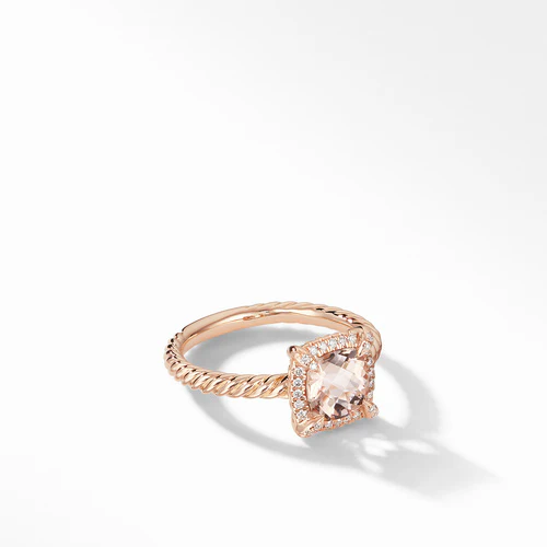 Petite Chatelaine® Pavé Bezel Ring in 18K Rose Gold with Morganite, Size 6