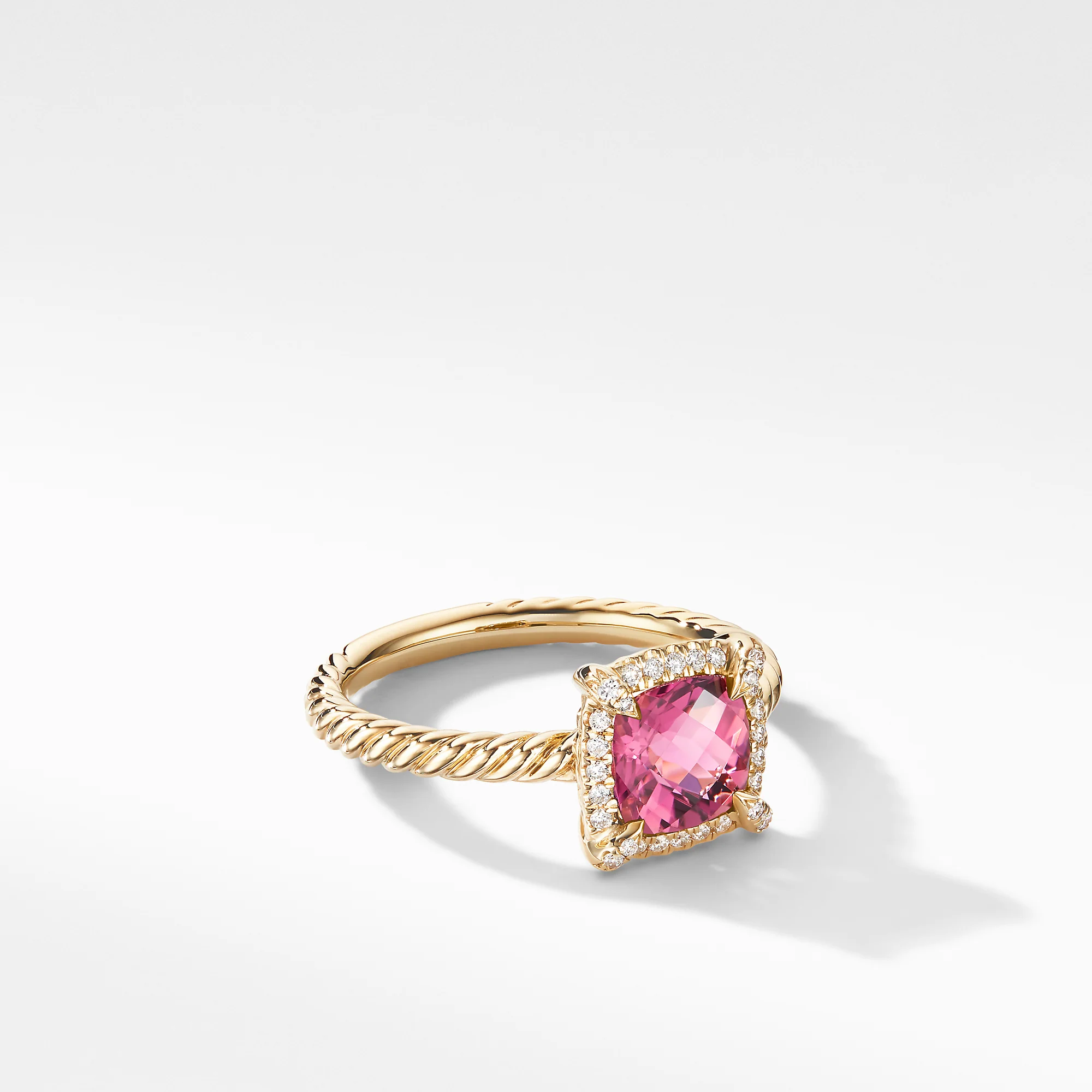 Petite Châtelaine® Pavé Bezel Ring in 18K Yellow Gold with Pink Tourmaline, Size 6