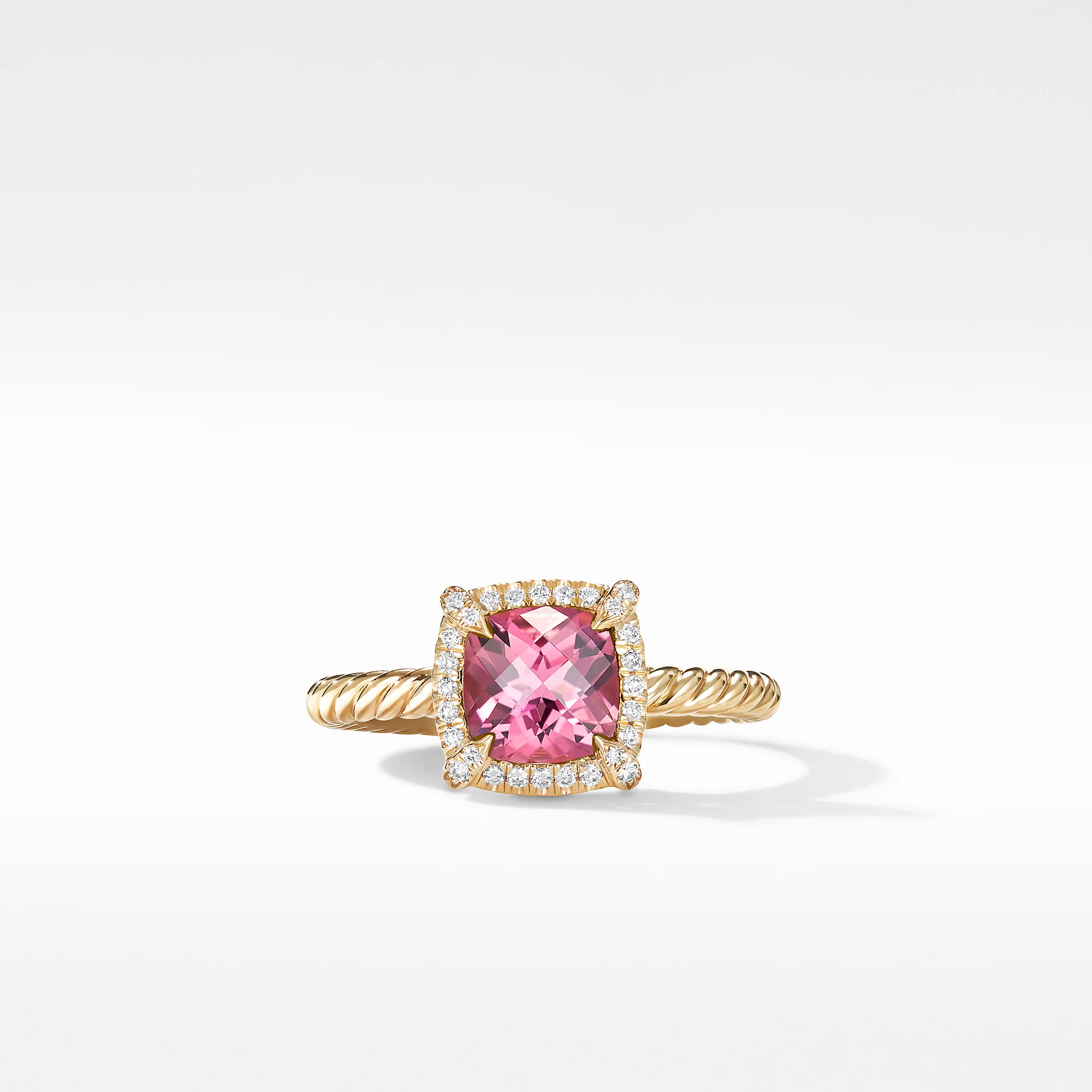 Petite Châtelaine® Pavé Bezel Ring in 18K Yellow Gold with Pink Tourmaline, Size 6 - Image 2