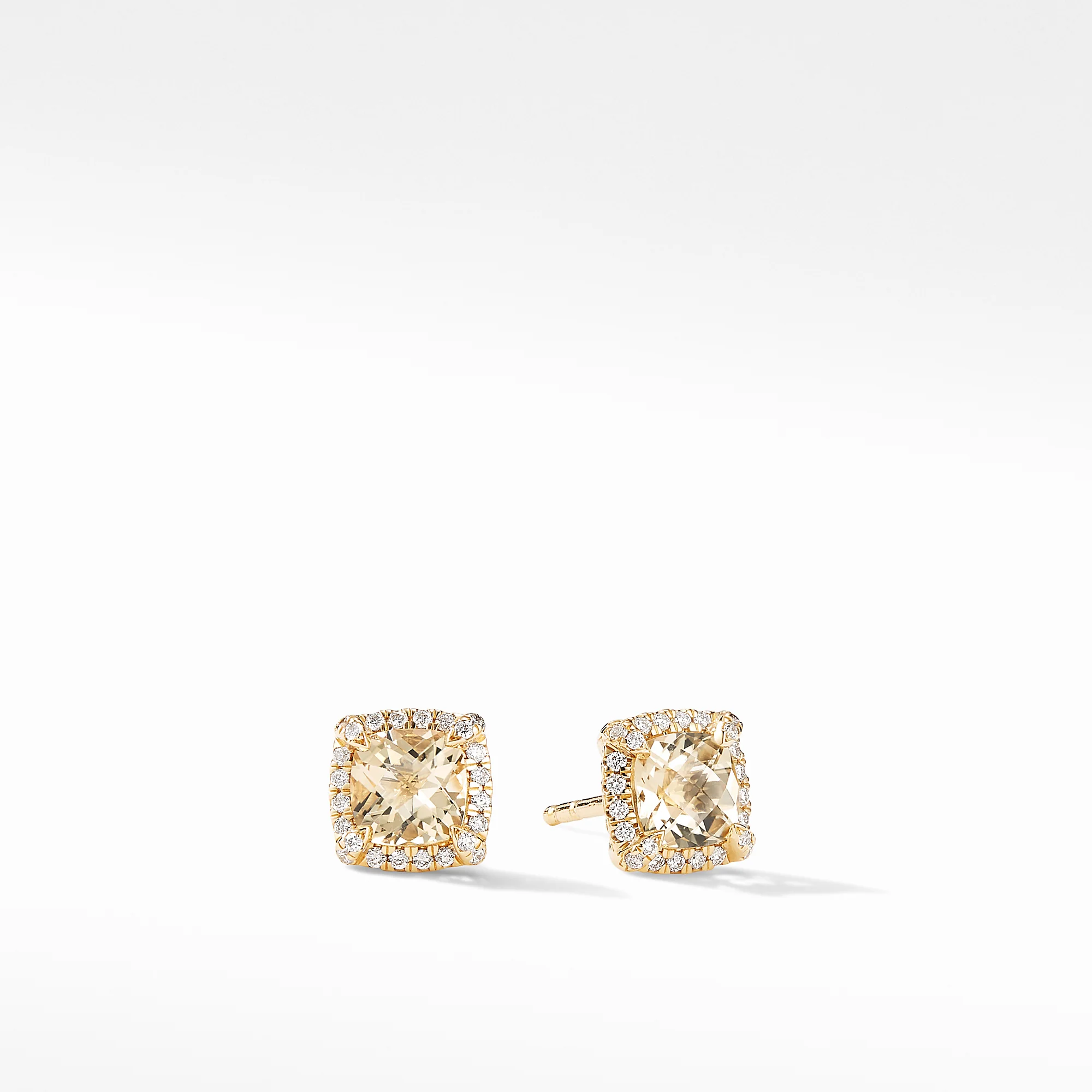 Petite Châtelaine® Pavé Bezel Stud Earring in 18K Yellow Gold with Champagne Citrine