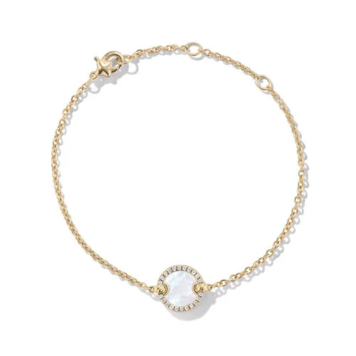 Petite DY Elements Center Station Chain Bracelet in 18K Yellow Gold with Mother of Pearl and Pavé Diamonds - Image 2