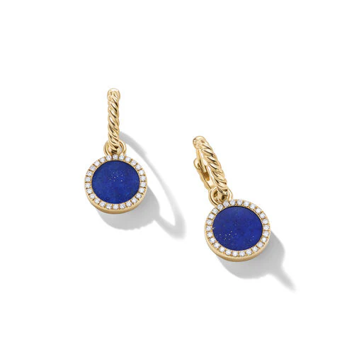 Petite DY Elements Drop Earrings in 18K Yellow Gold with Lapis and Pavé Diamonds - Image 2