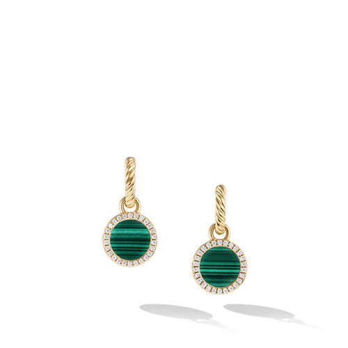 Petite DY Elements Drop Earrings in 18K Yellow Gold with Malachite and Pavé Diamonds