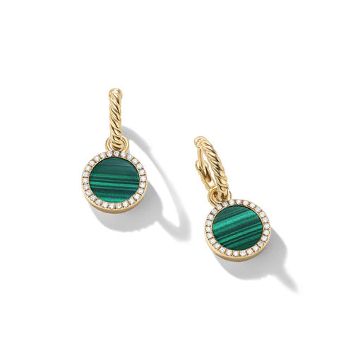 Petite DY Elements Drop Earrings in 18K Yellow Gold with Malachite and Pavé Diamonds - Image 2