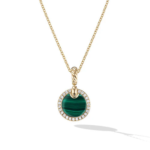 Petite DY Elements Pendant Necklace in 18K Yellow Gold with Malachite and Pavé Diamonds